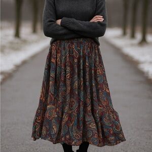 Prairie Fire Sun Valley, Idaho Paisley Print Maxi Skirt One Size Goblincore Boho